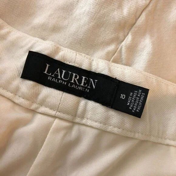 Lauren Ralph Lauren Black Label Womens Pants Linen Blend Pleated Ivory 10 - Picture 3 of 4